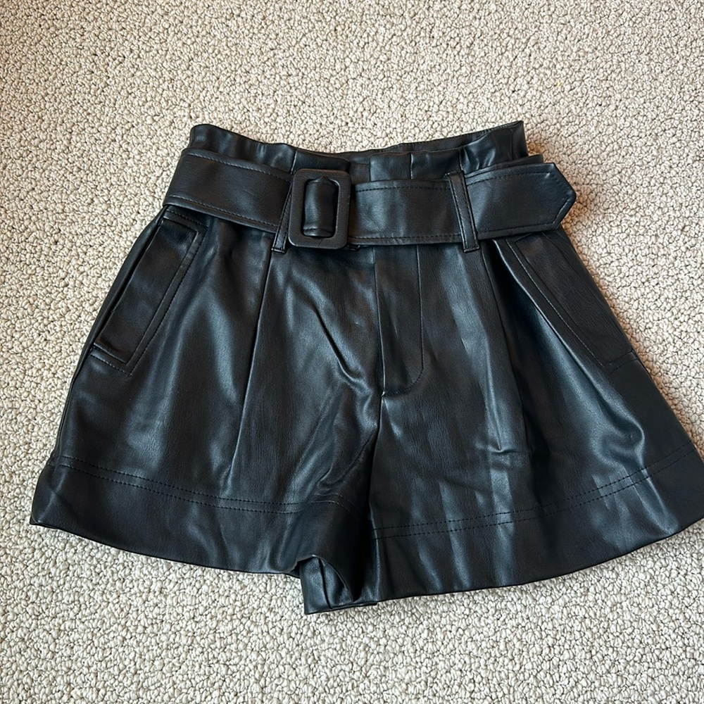 Zara Belted Black Leather Short